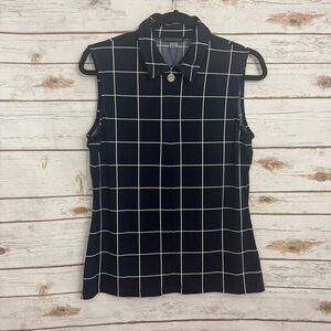 Tommy Hilfiger Navy Plaid Polo Collared Sleeveless Tank Top NWT
